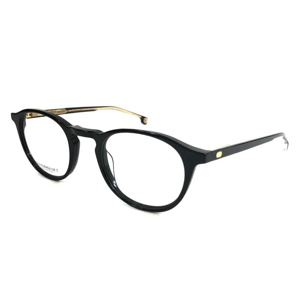 Entourage of 7 Eyeglasses Frames Grady Shiny Black Gold Round Full Rim 48-23-147